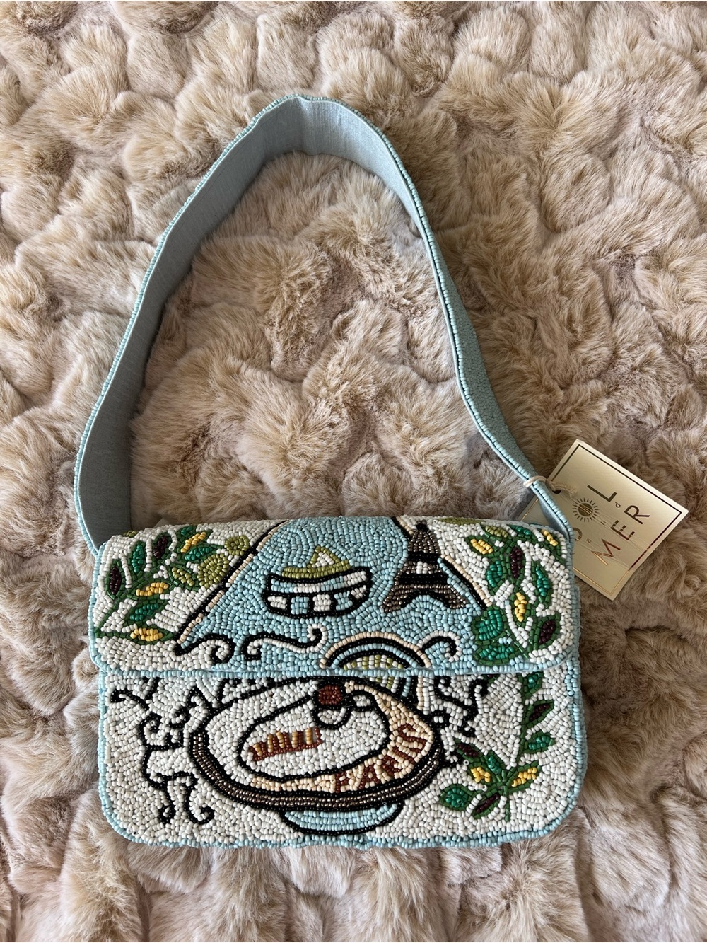NWT SOL & Mer Beaded Blue Paris Shoulder Bag
